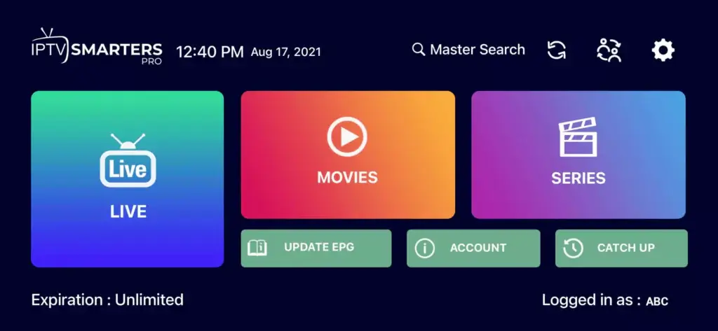 Interface Live TV EuroIPTV Android