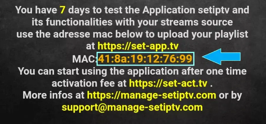 Adresse MAC affichée sur l'application IBO Player - euro iptv
